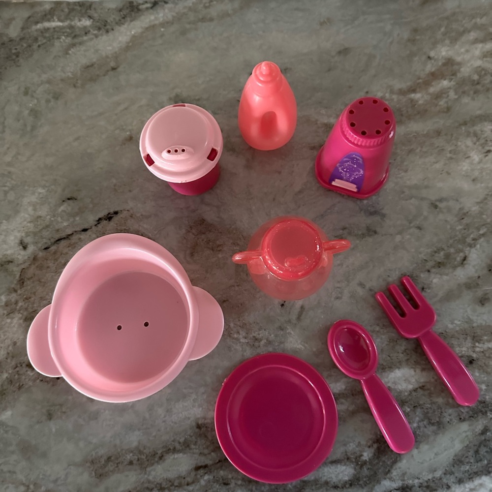 Baby doll play set feeding set dishes bottle cup